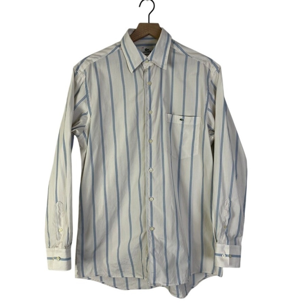 Lacoste Vintage Striped Dress Shirt Yellow Preppy Long Sleeve Button Cotton 40
